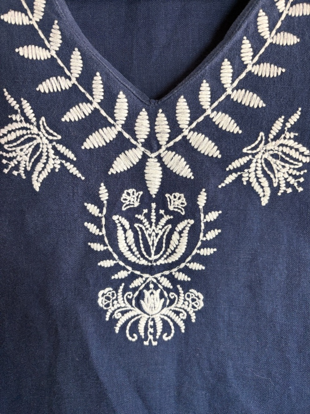 JM Collection Linen Tunic Sz 12 Navy Blue Embroidered Bohemian Peasant Coastal - Picture 13 of 15